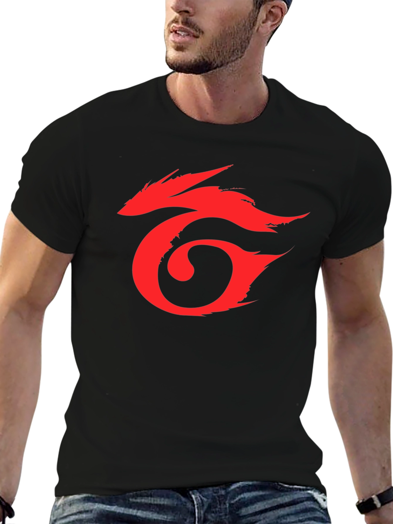 Mens Black T-Shirt with Red Graphic