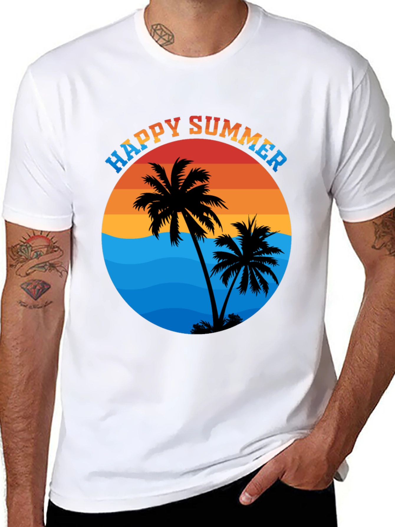 Happy Summer Palm Tree Graphic T-Shirt