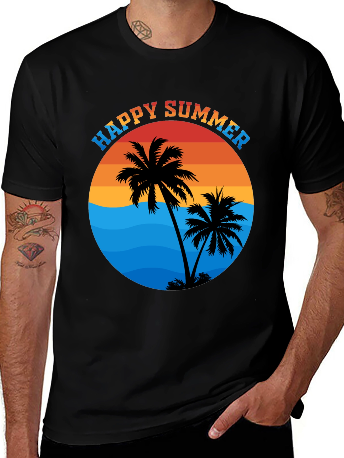 Happy Summer Palm Tree Graphic T-Shirt