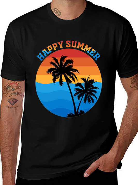 Happy Summer Palm Tree Graphic T-Shirt