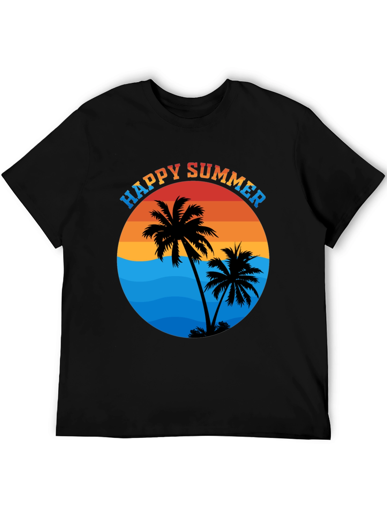 Happy Summer Palm Tree Graphic T-Shirt