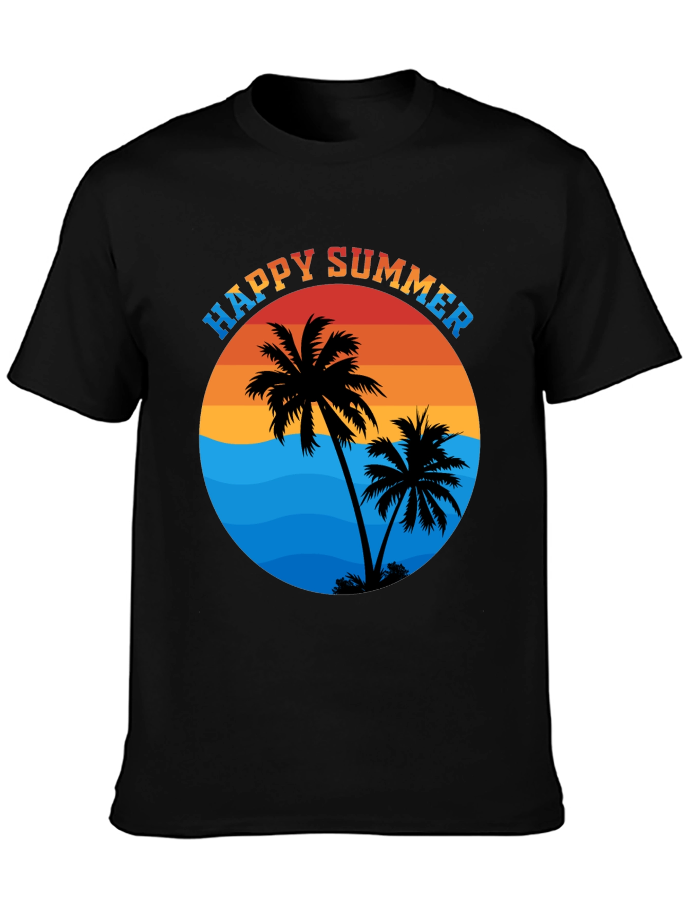 Happy Summer Palm Tree Graphic T-Shirt