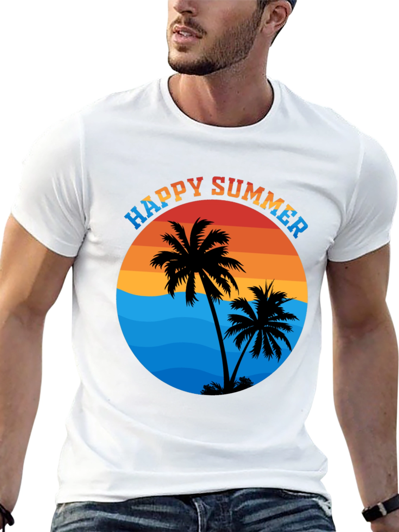 Happy Summer Palm Tree Graphic T-Shirt