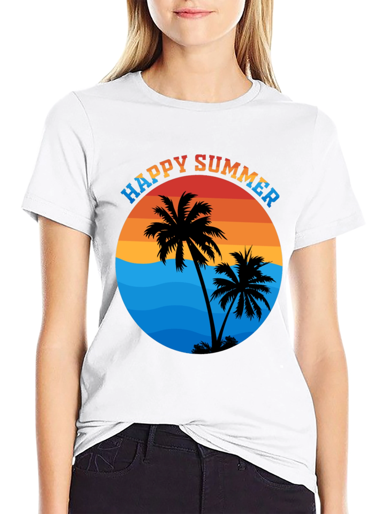 Happy Summer Palm Tree Graphic T-Shirt