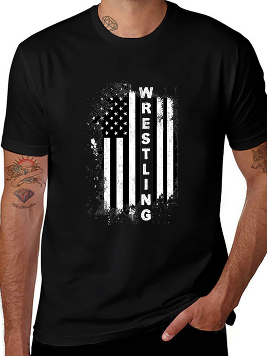 Wrestling American Flag Graphic T-Shirt