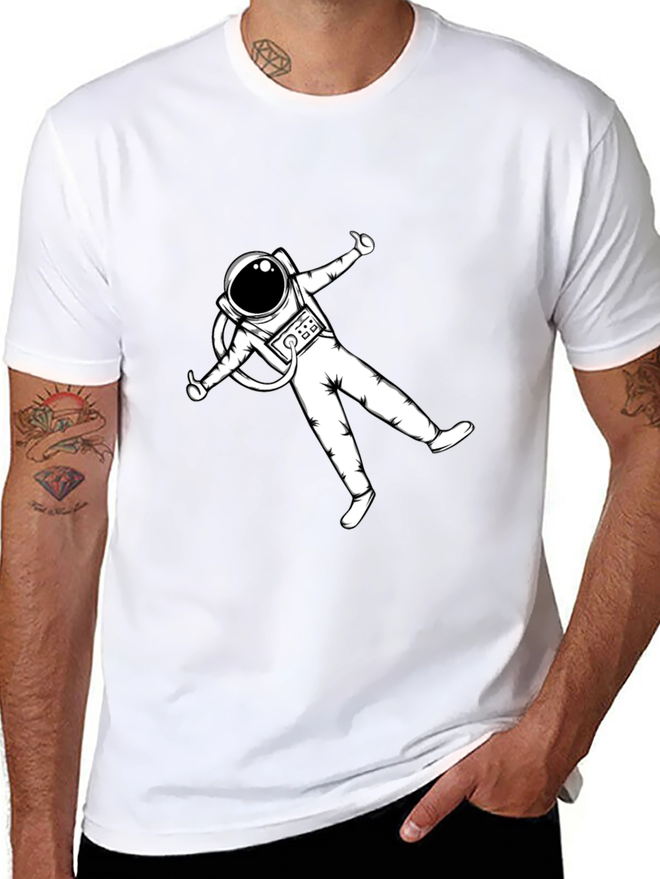Astronaut Graphic Tee - Black Cotton Blend Casual T-Shirt
