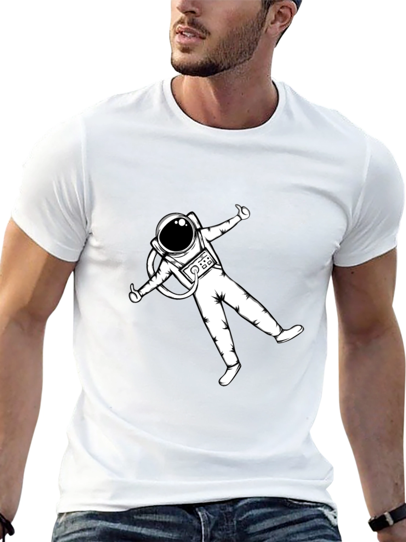 Astronaut Graphic Tee - Black Cotton Blend Casual T-Shirt