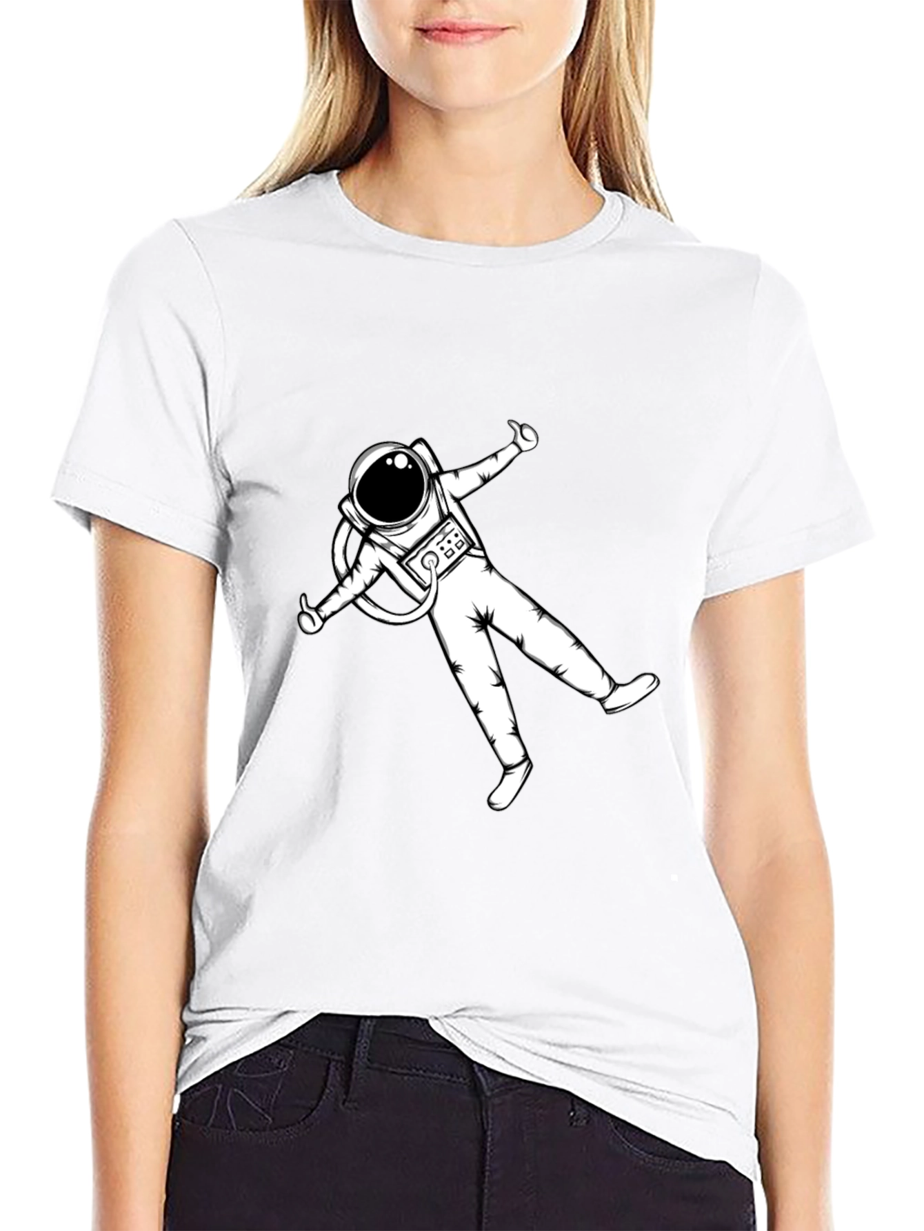 Astronaut Graphic Tee - Black Cotton Blend Casual T-Shirt