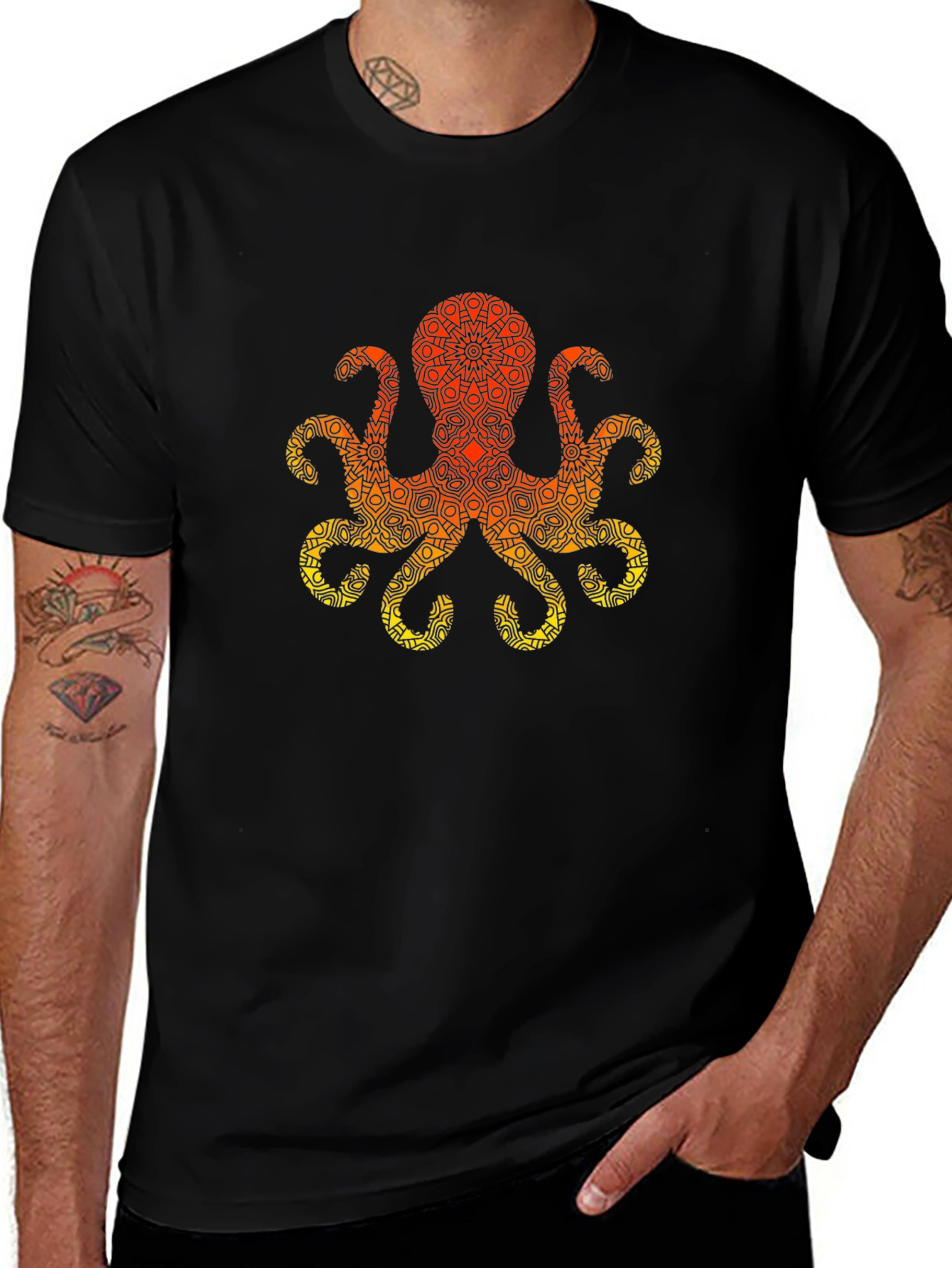Geometric Octopus Graphic Tee - Black