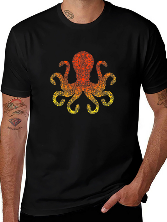 Geometric Octopus Graphic Tee - Black