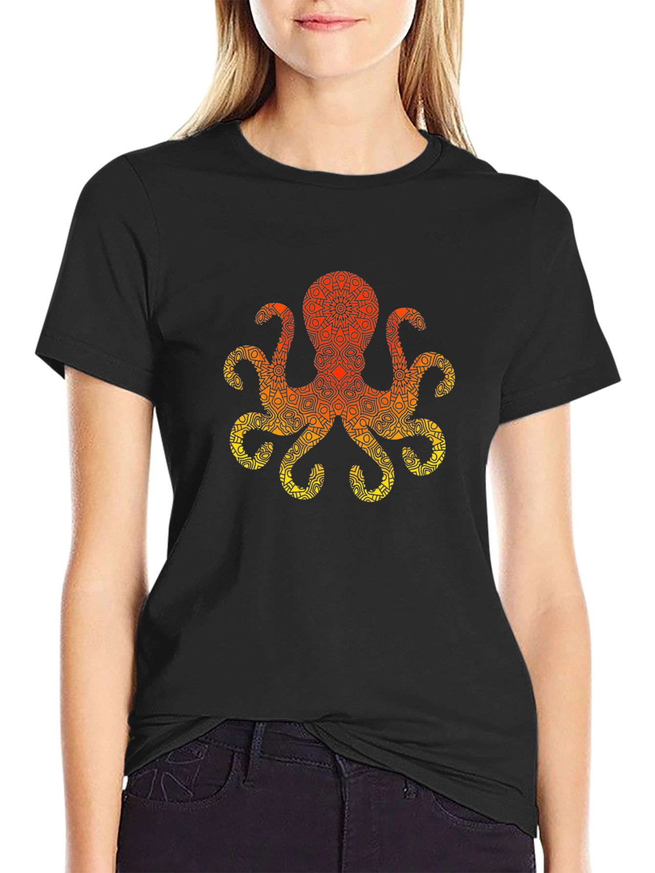 Geometric Octopus Graphic Tee - Black