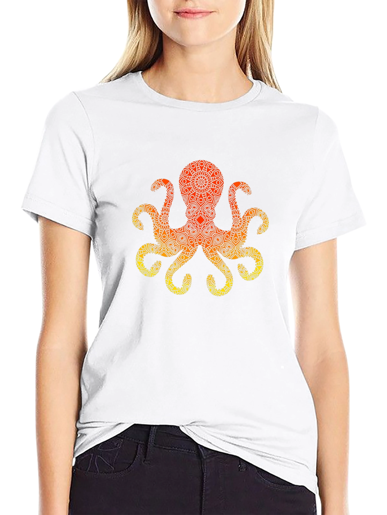 Geometric Octopus Graphic Tee - Black