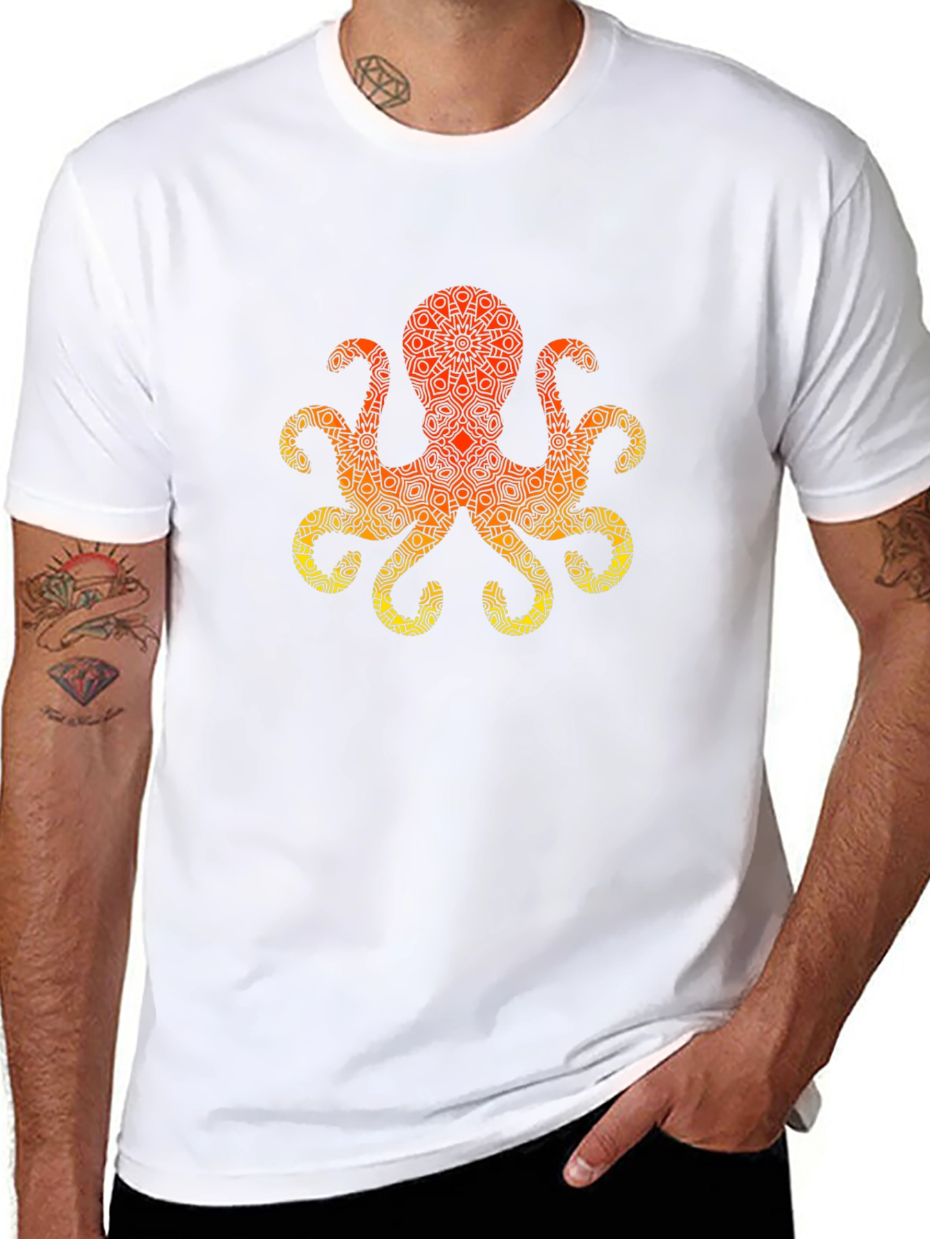 Geometric Octopus Graphic Tee - Black