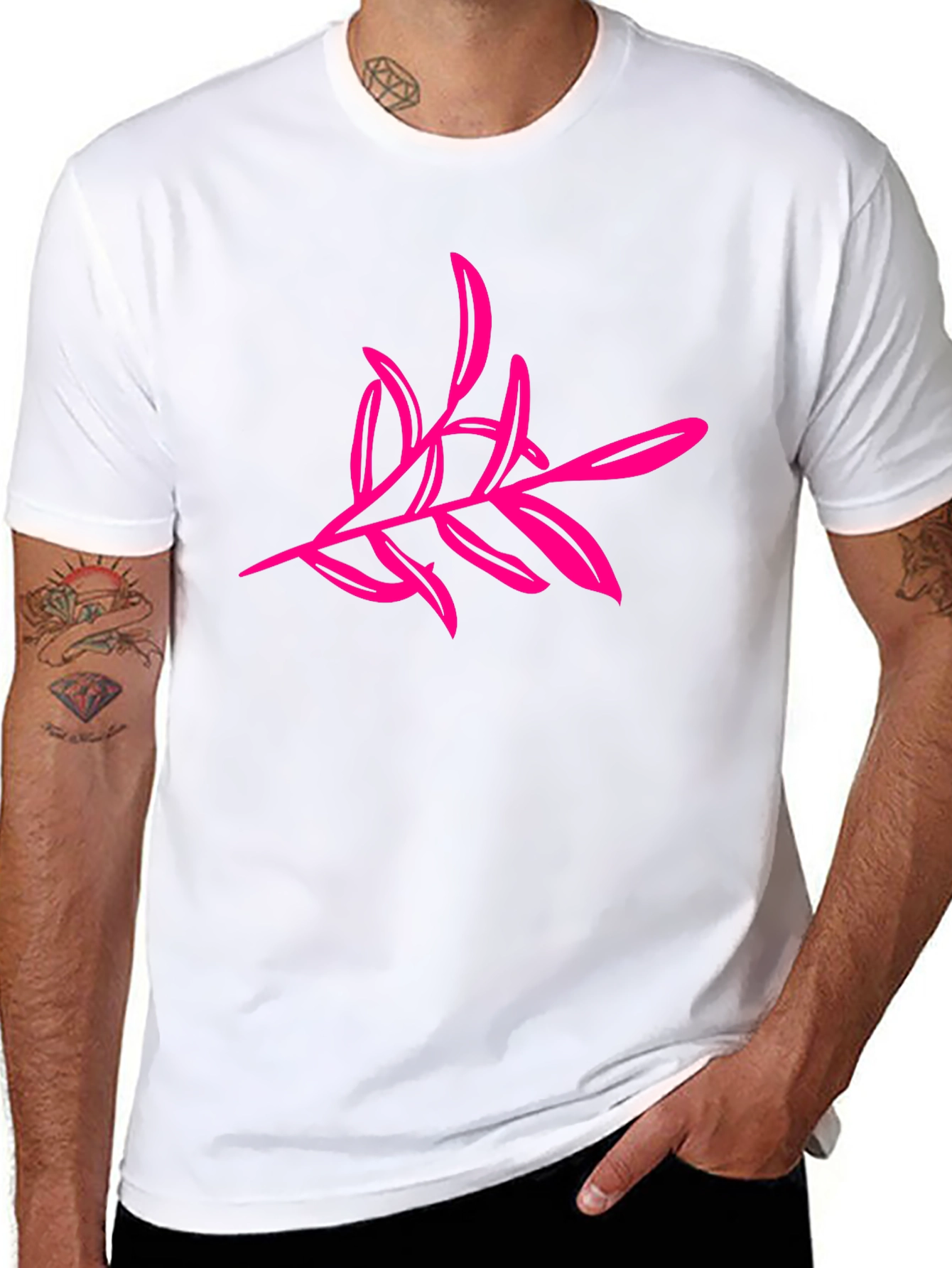 Black T-Shirt with Pink Floral Design
