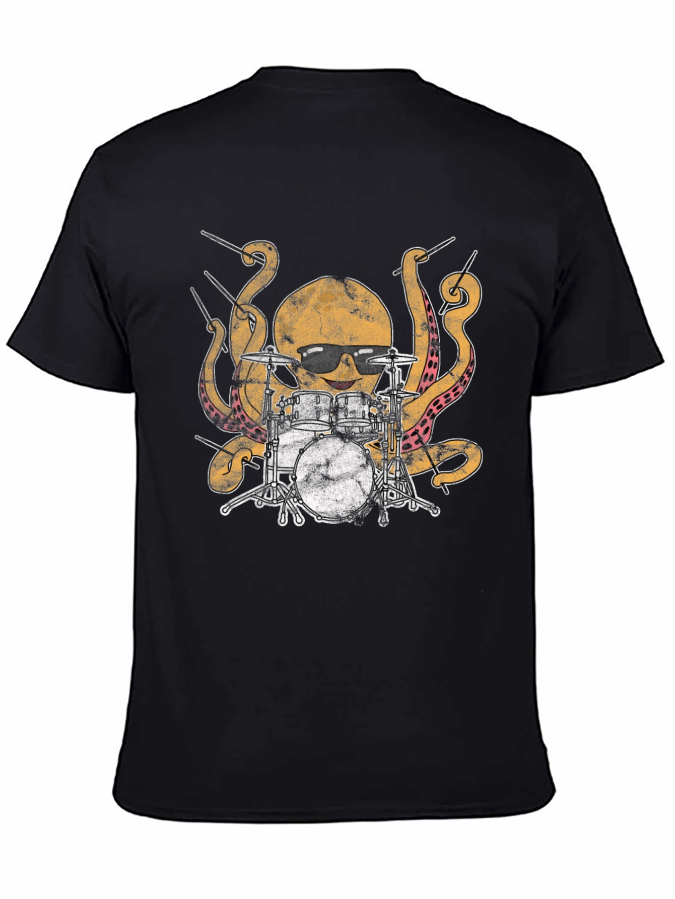 Octopus Drummer Graphic T-Shirt - Black