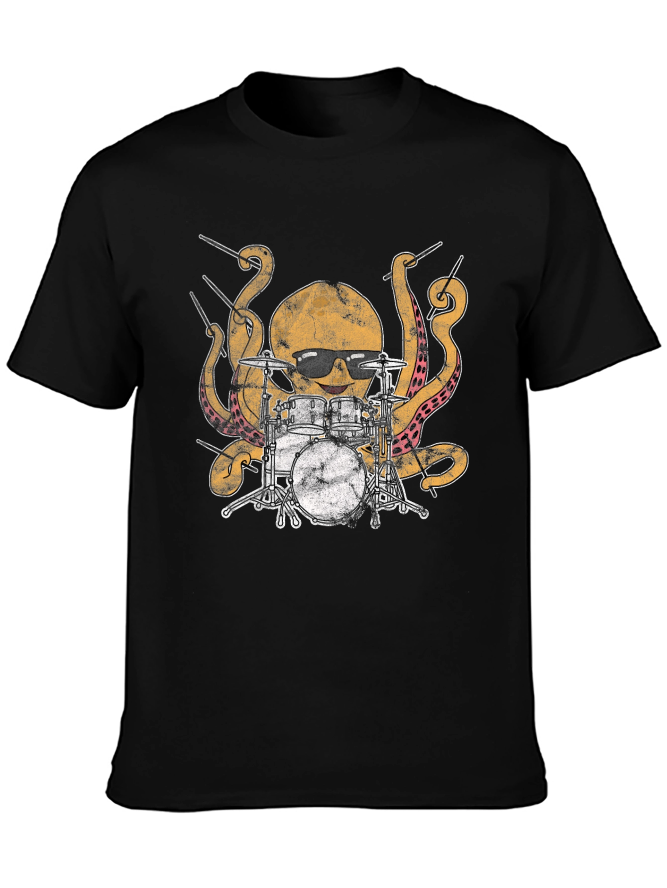 Octopus Drummer Graphic T-Shirt - Black