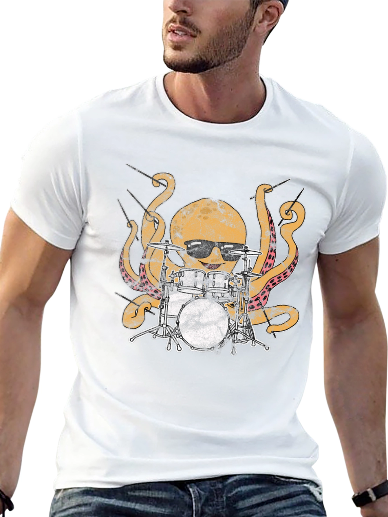 Octopus Drummer Graphic T-Shirt - Black