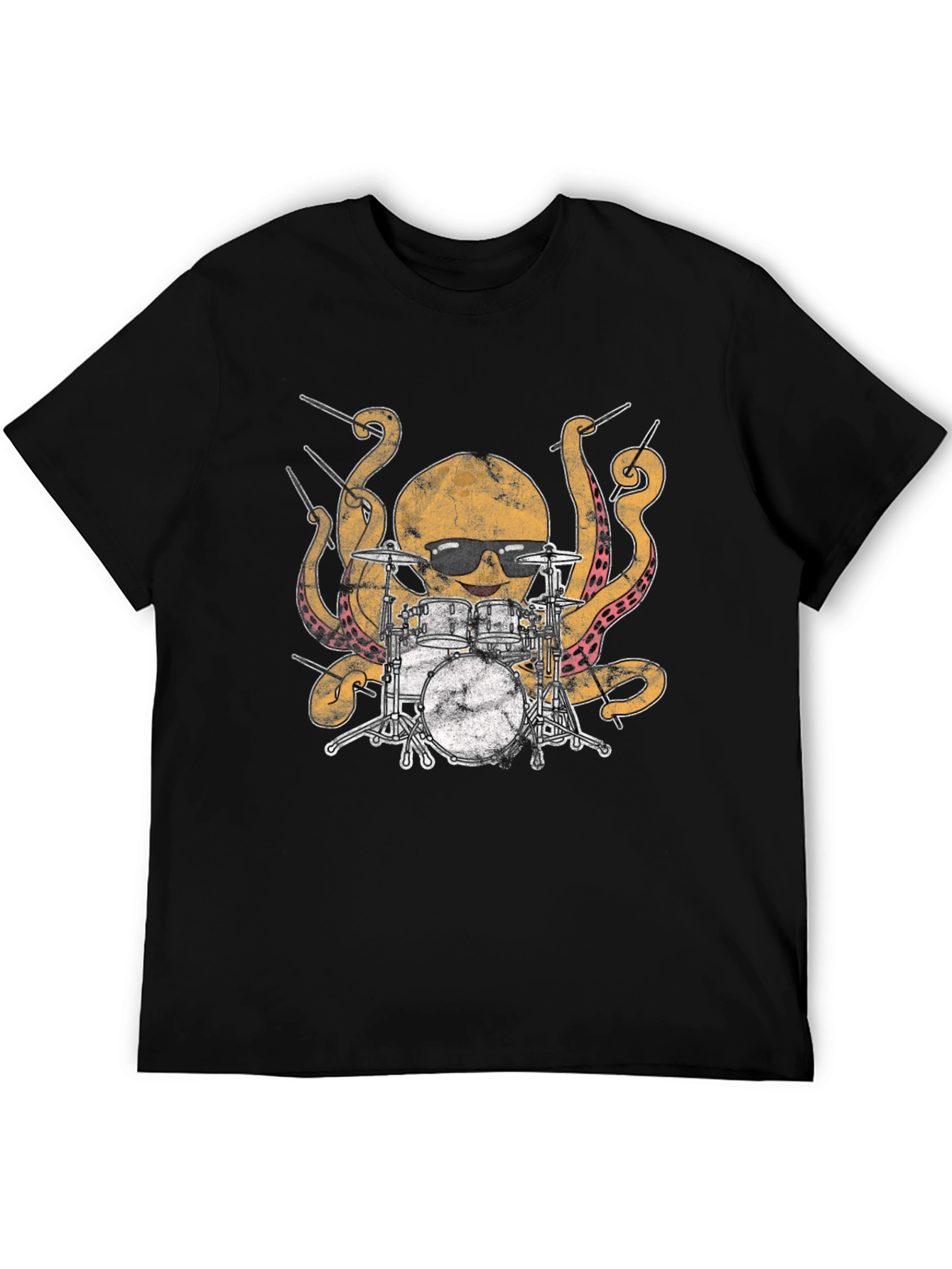 Octopus Drummer Graphic T-Shirt - Black