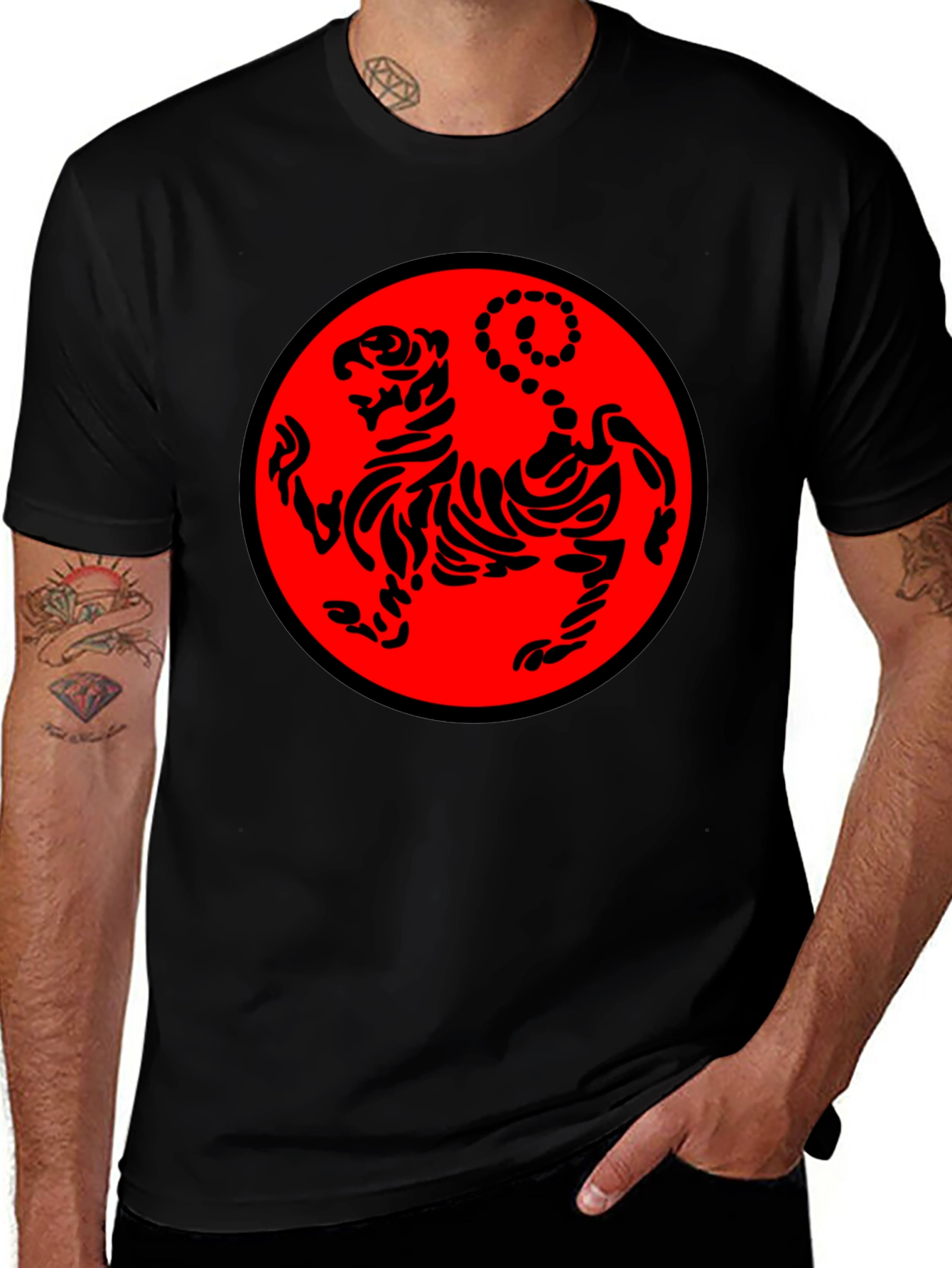 Black Karate Tiger Graphic T-Shirt