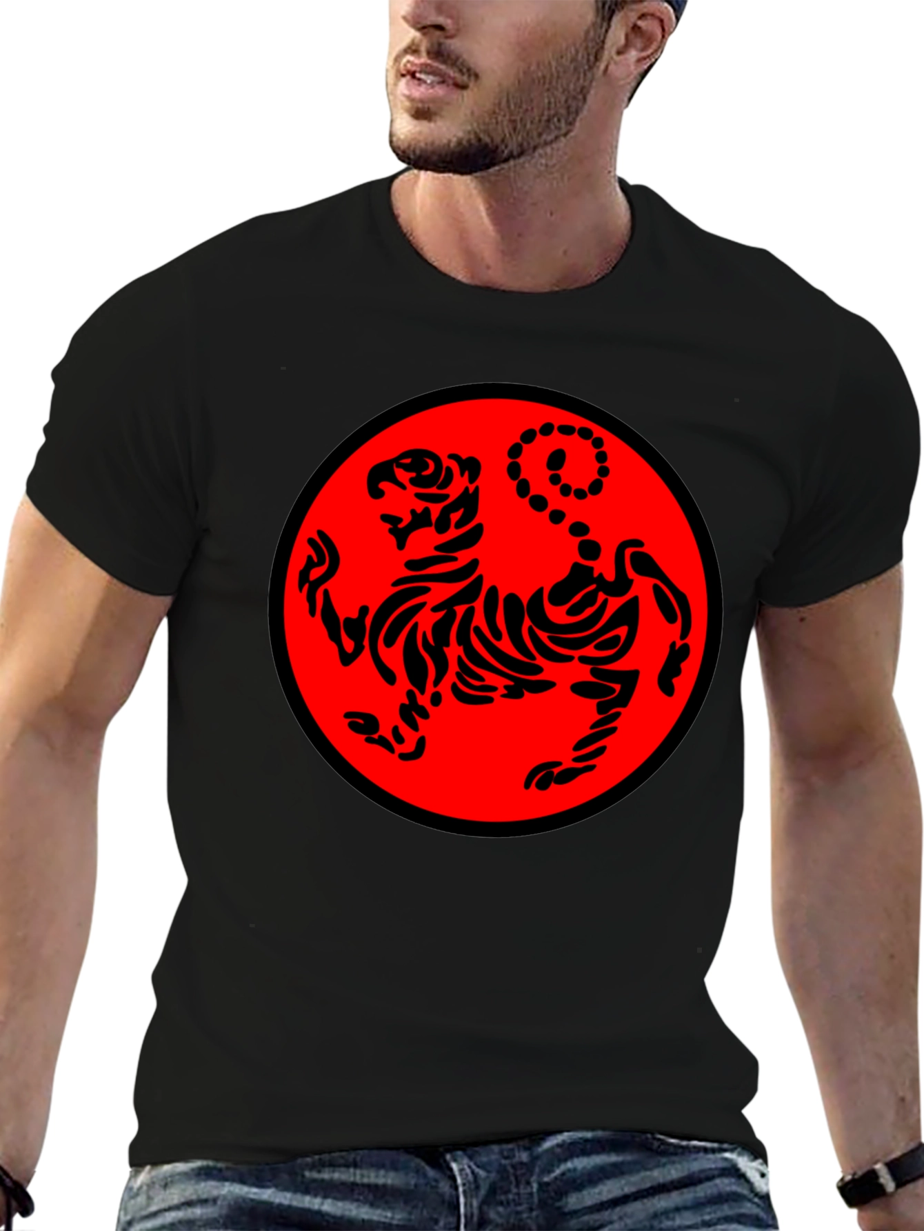 Black Karate Tiger Graphic T-Shirt