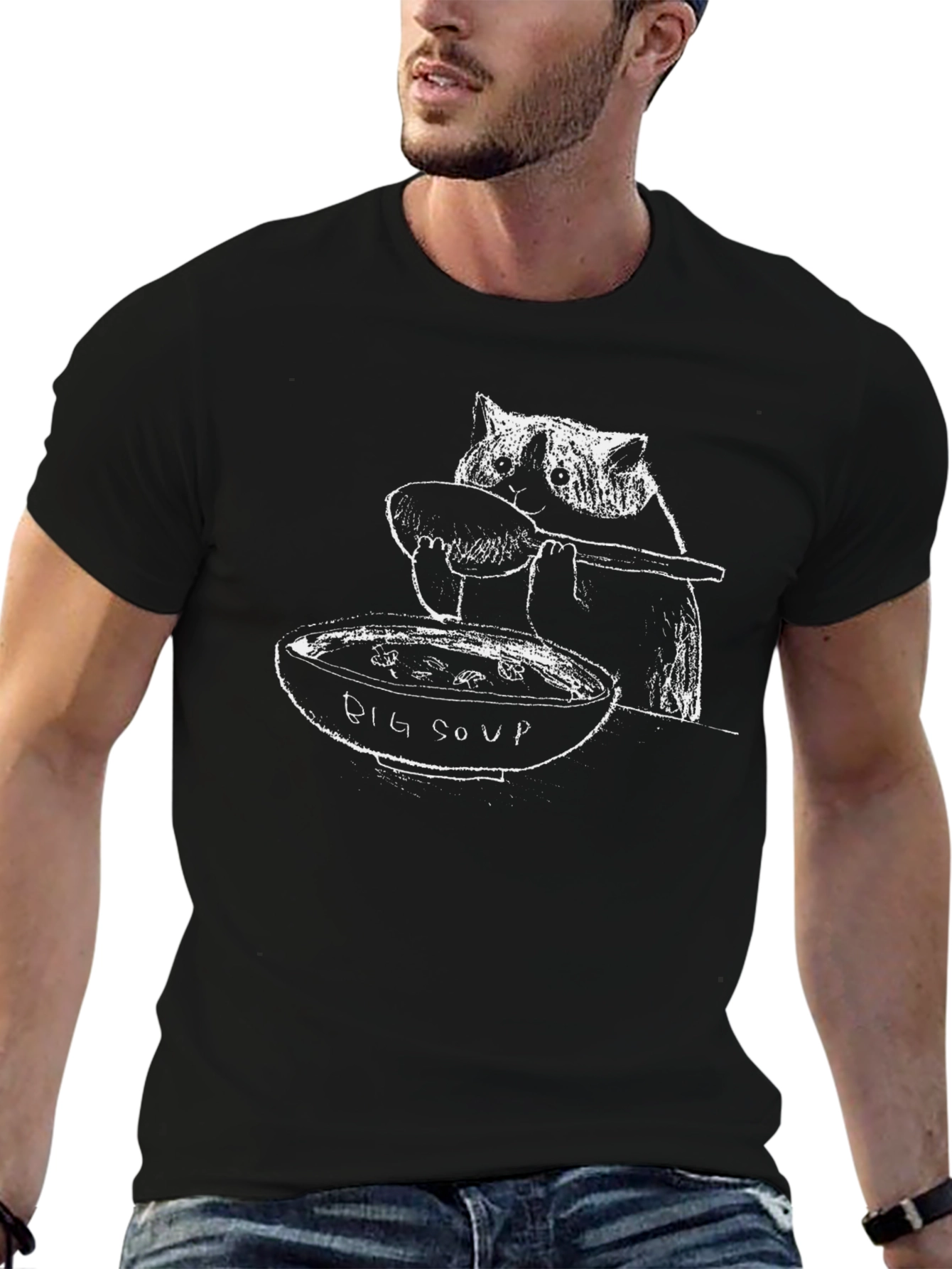 Big Soup Cat Graphic Tee - Black Cotton Blend