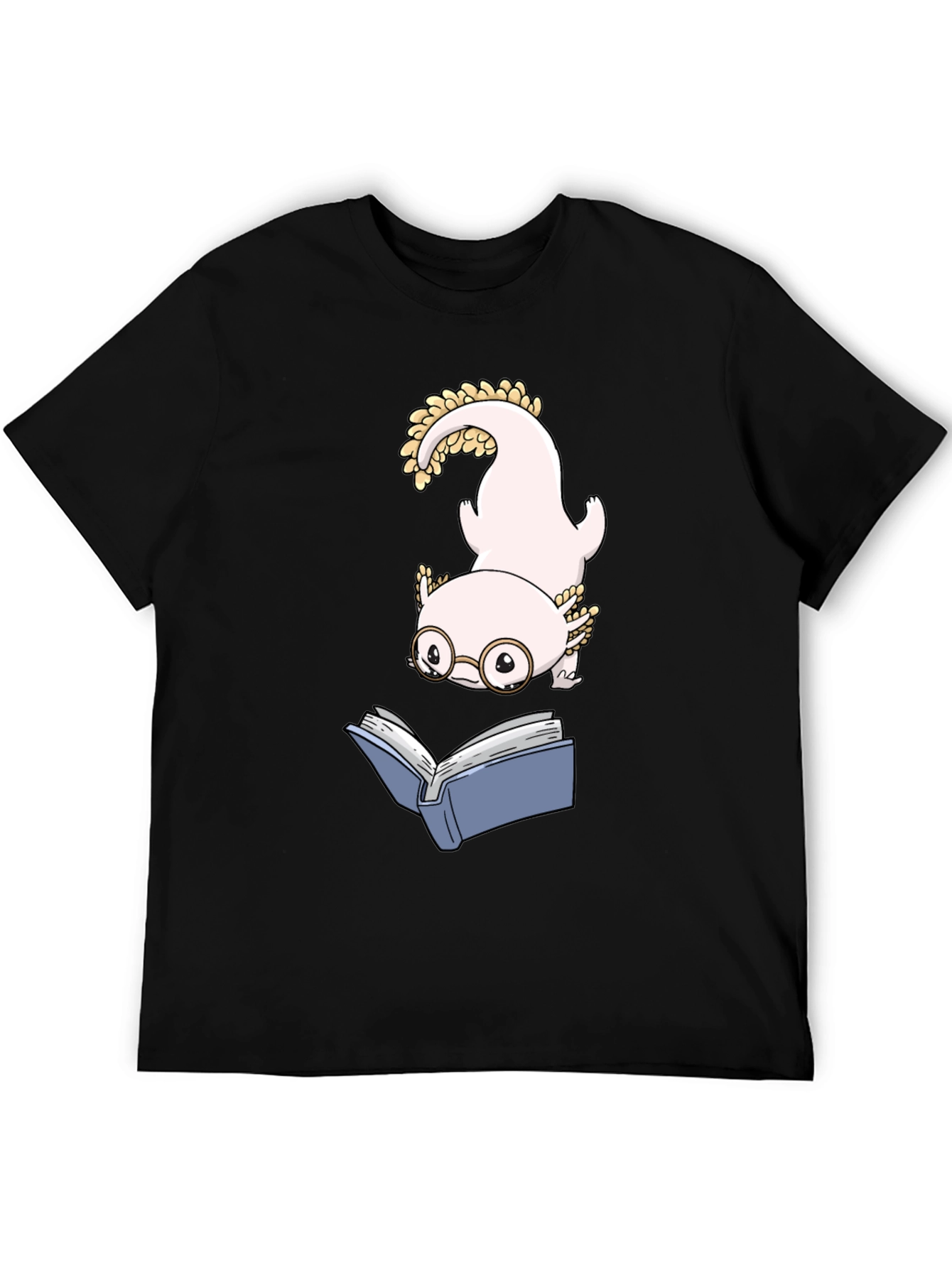 Axolotl Reading Book Black T-Shirt