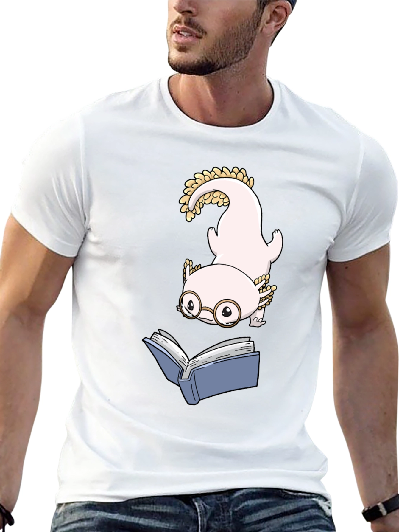 Axolotl Reading Book Black T-Shirt