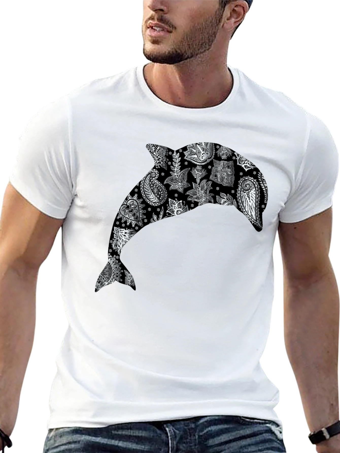 Dolphin Paisley Print Black T-Shirt