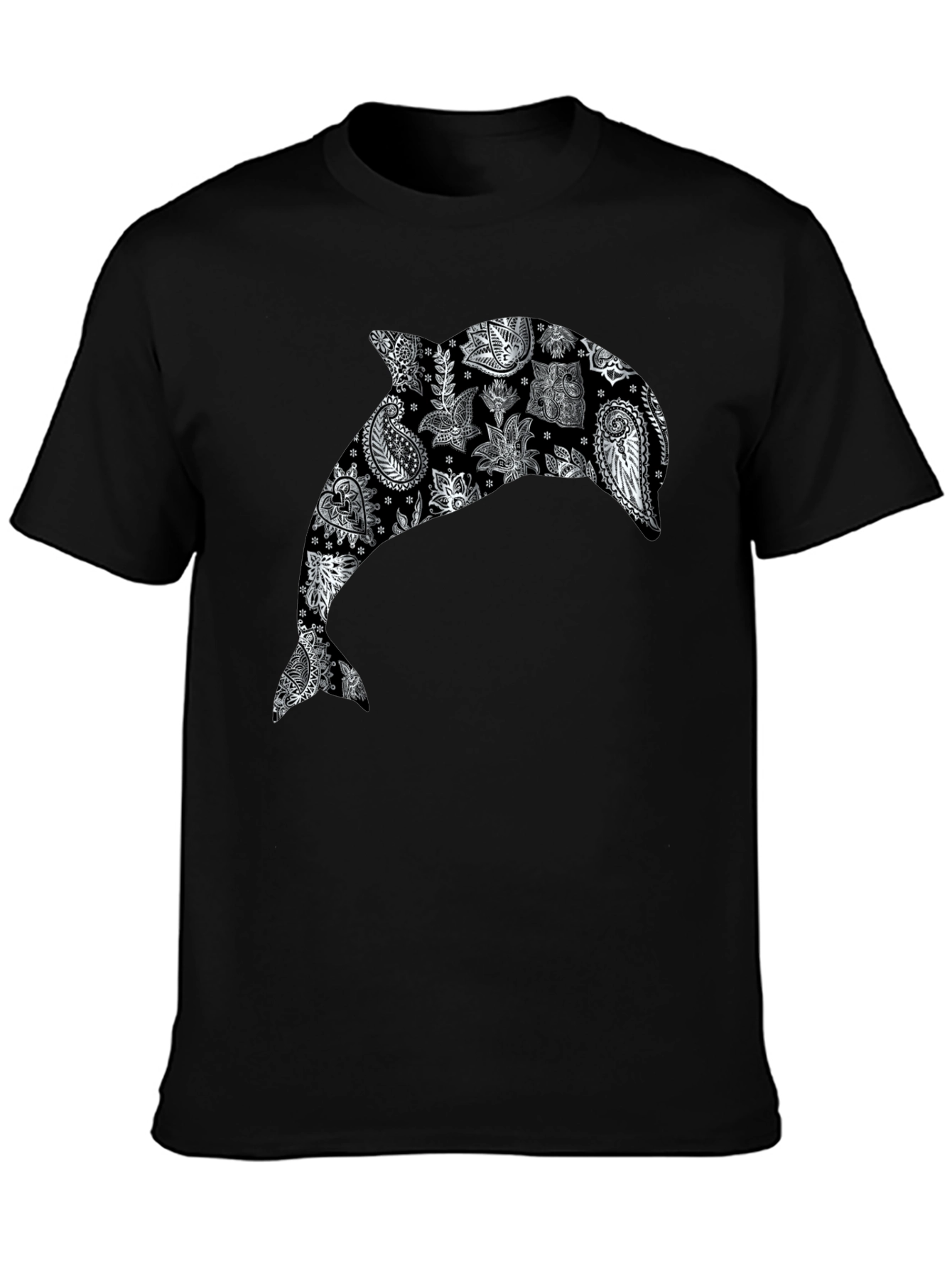 Dolphin Paisley Print Black T-Shirt
