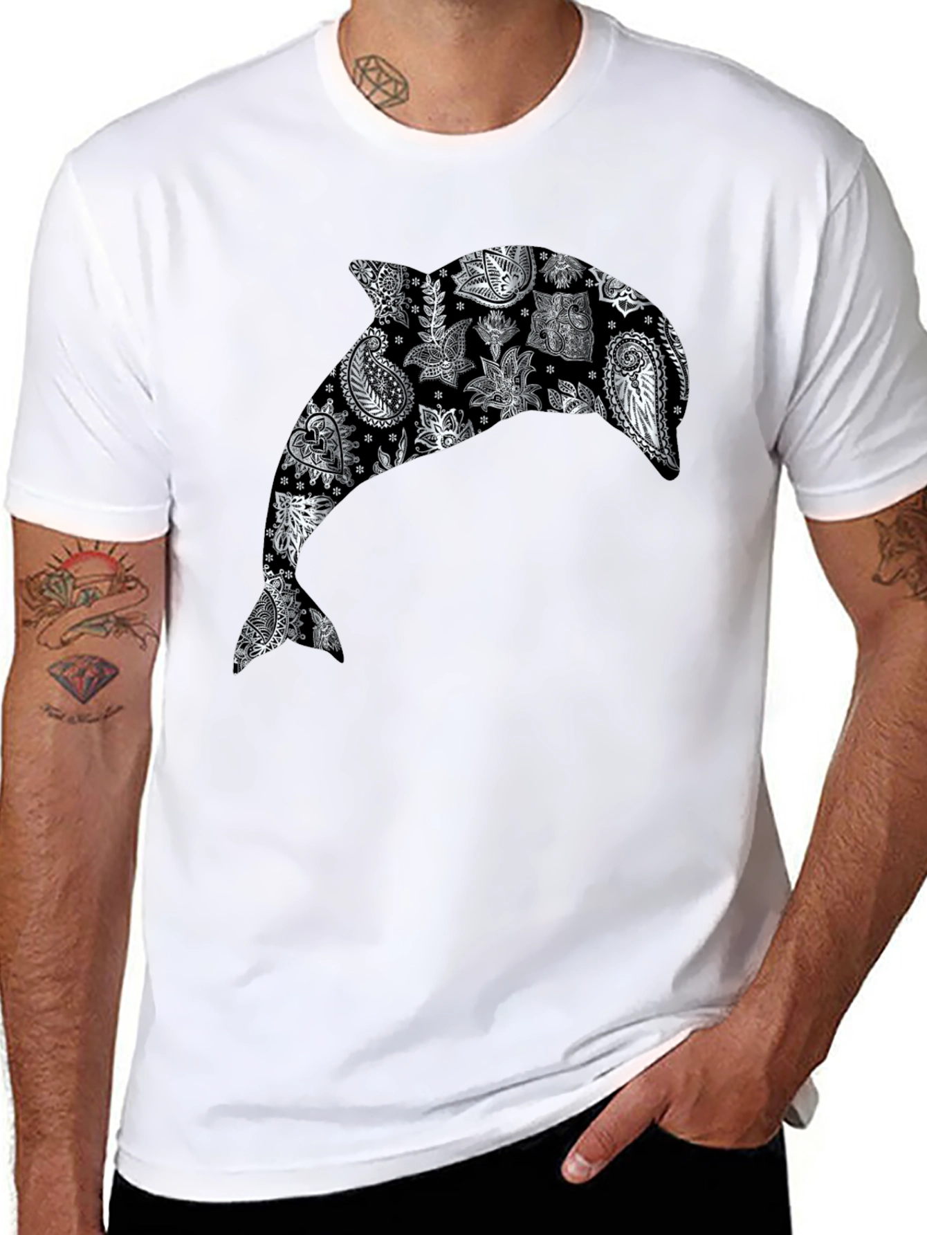 Dolphin Paisley Print Black T-Shirt