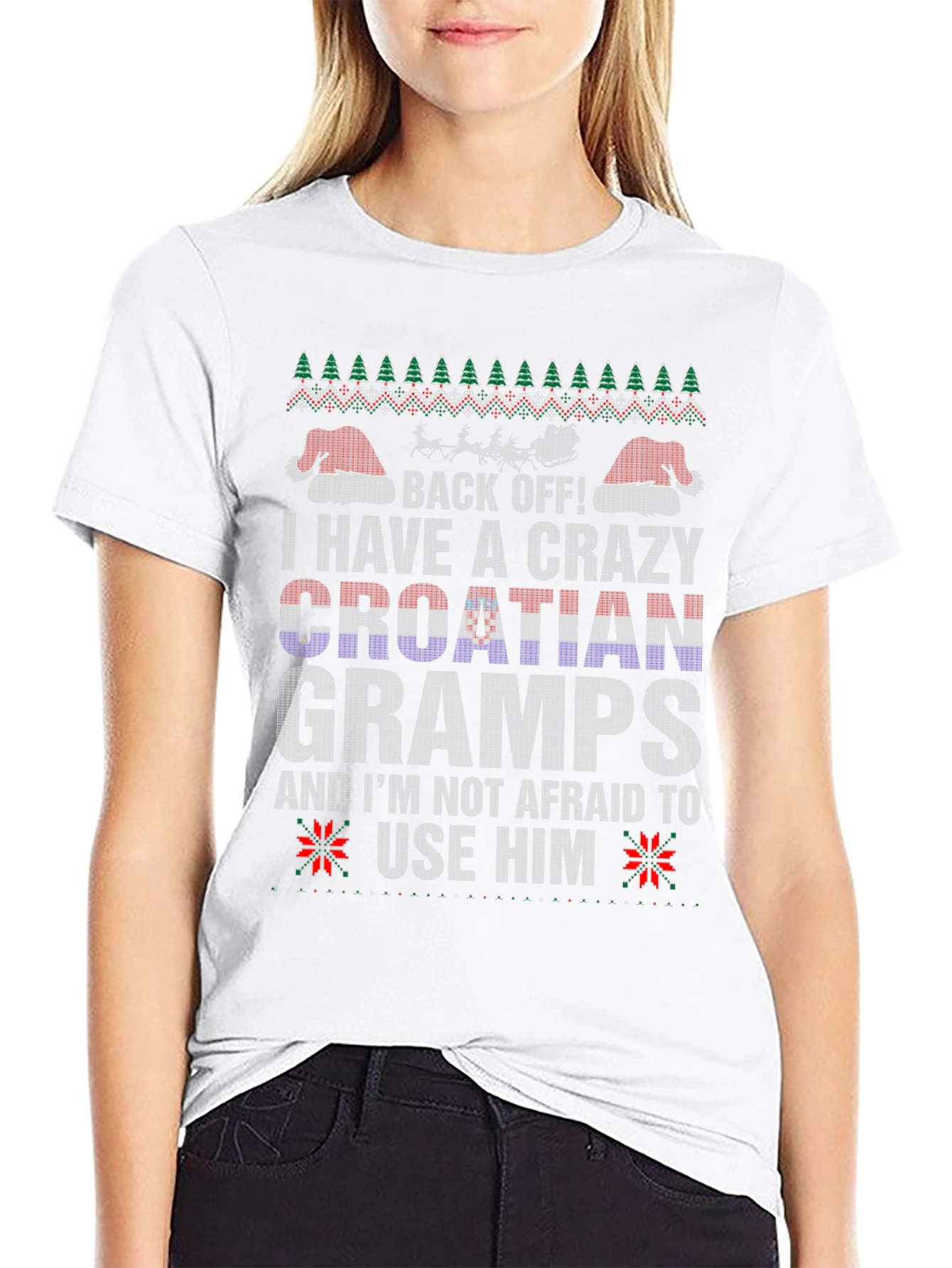 Crazy Croatian Gramps Ugly Christmas T-Shirt