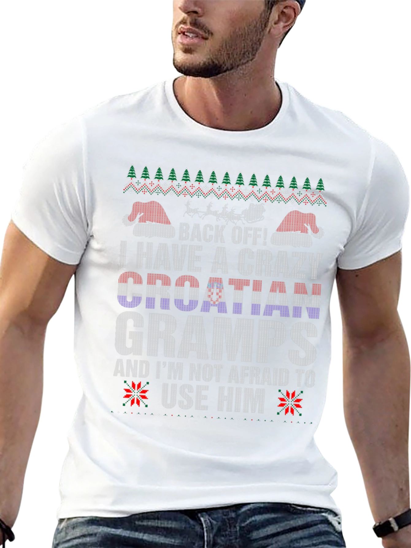 Crazy Croatian Gramps Ugly Christmas T-Shirt