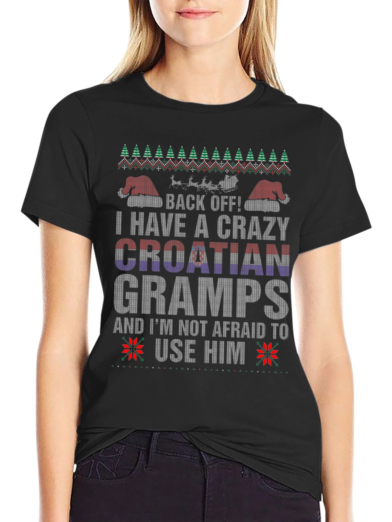 Crazy Croatian Gramps Ugly Christmas T-Shirt