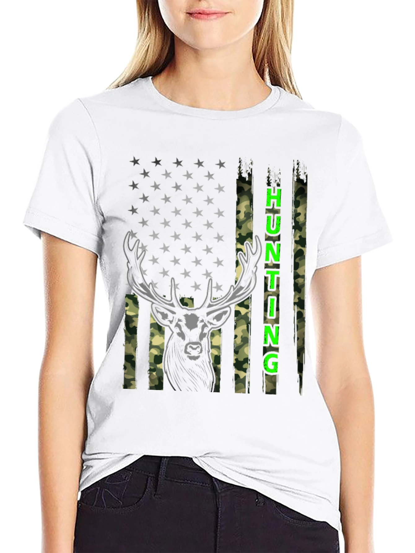 Hunting Deer American Flag T-Shirt