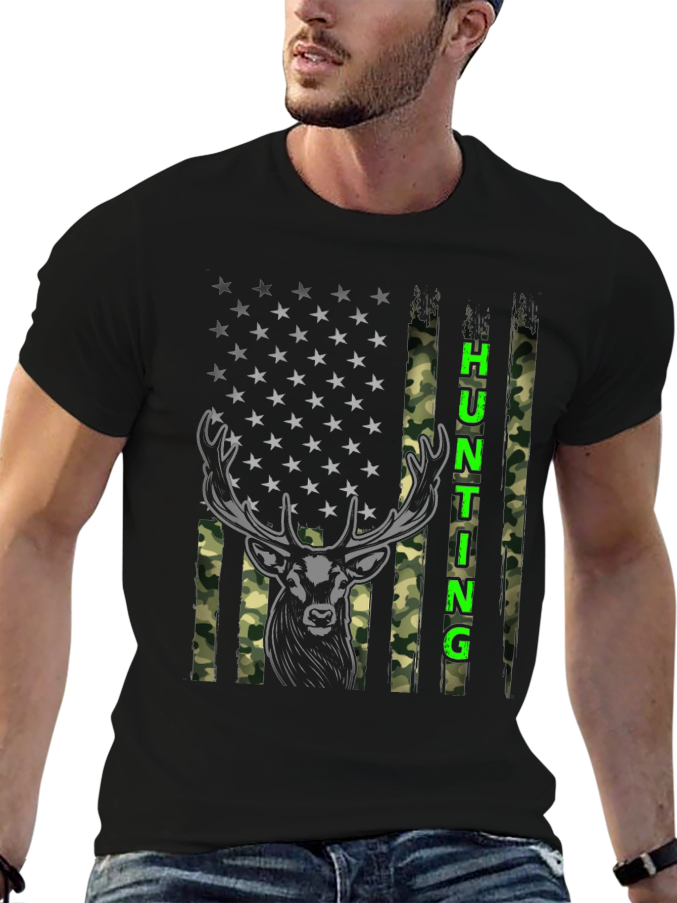 Hunting Deer American Flag T-Shirt