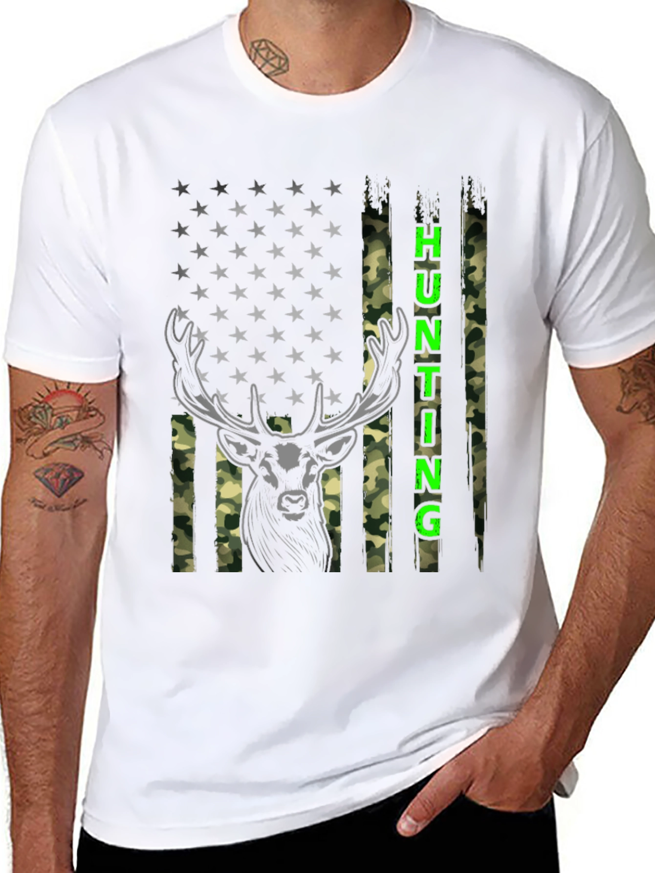 Hunting Deer American Flag T-Shirt