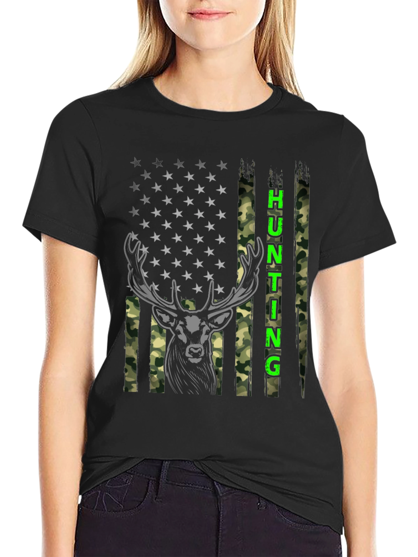 Hunting Deer American Flag T-Shirt