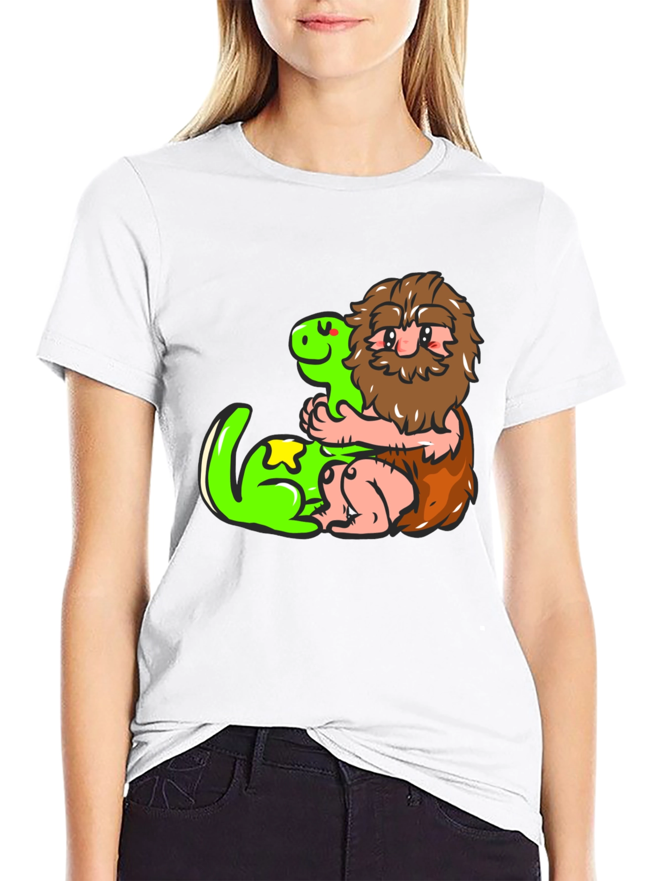Caveman and Dino Black T-Shirt