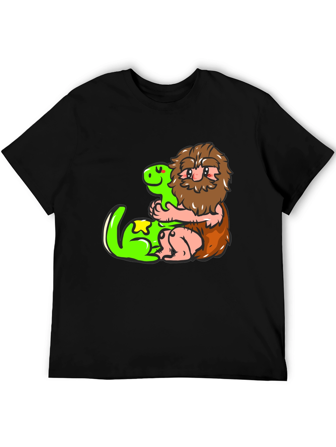 Caveman and Dino Black T-Shirt