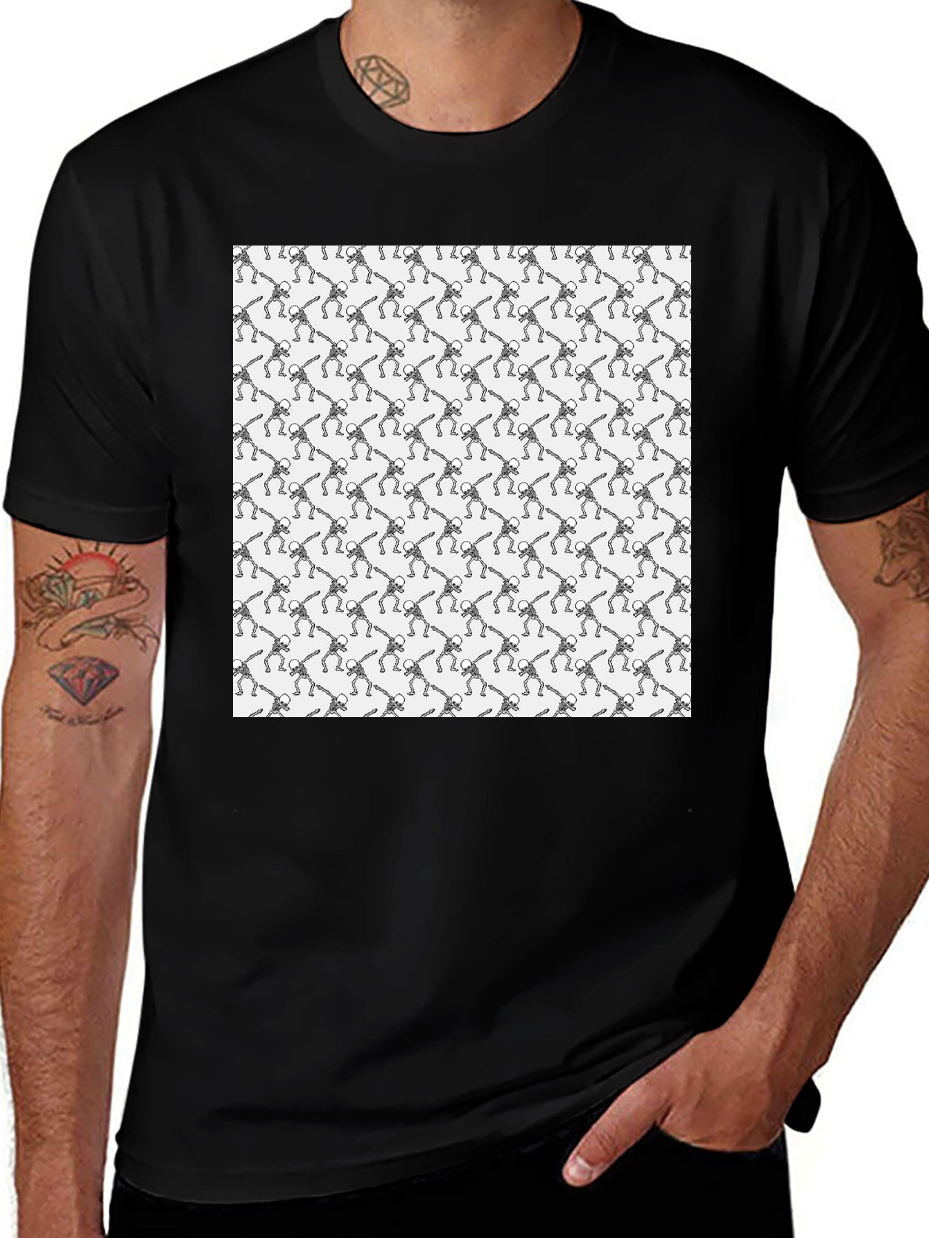 Skeleton Dabbing Graphic Tee - Black Cotton Blend