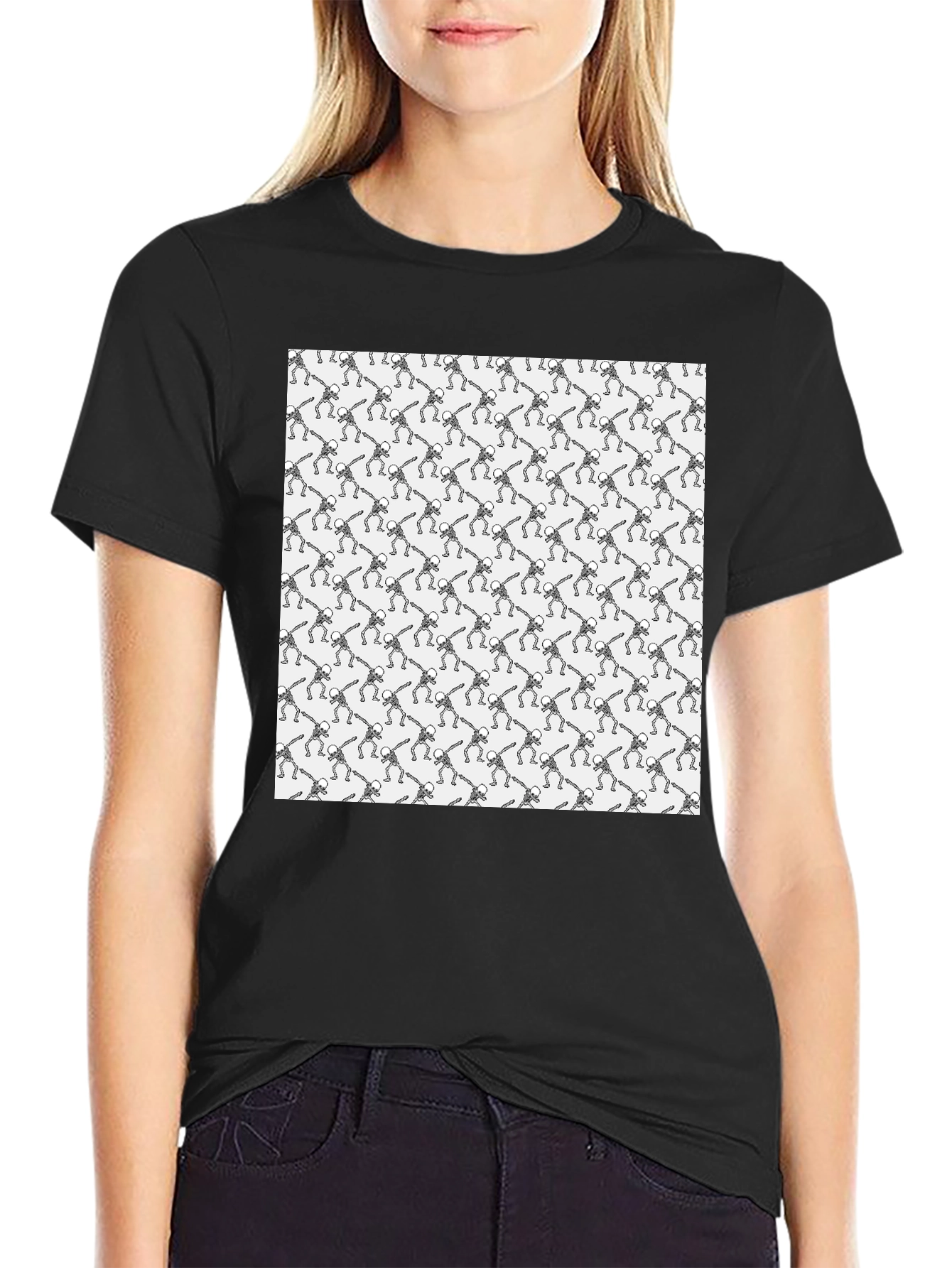 Skeleton Dabbing Graphic Tee - Black Cotton Blend