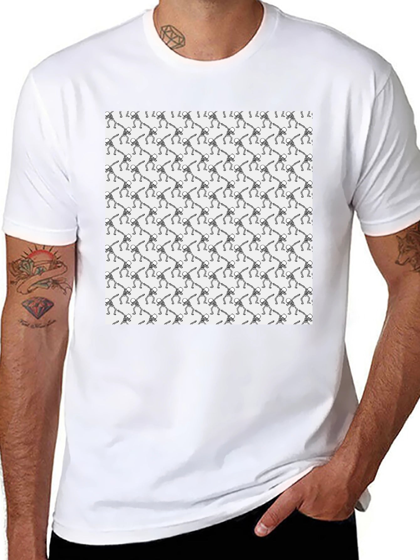 Skeleton Dabbing Graphic Tee - Black Cotton Blend