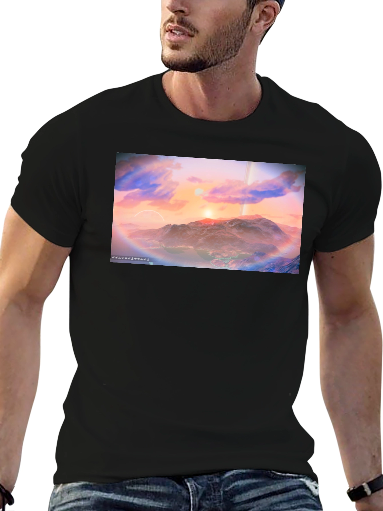 Sunset Planetscape Black T-Shirt