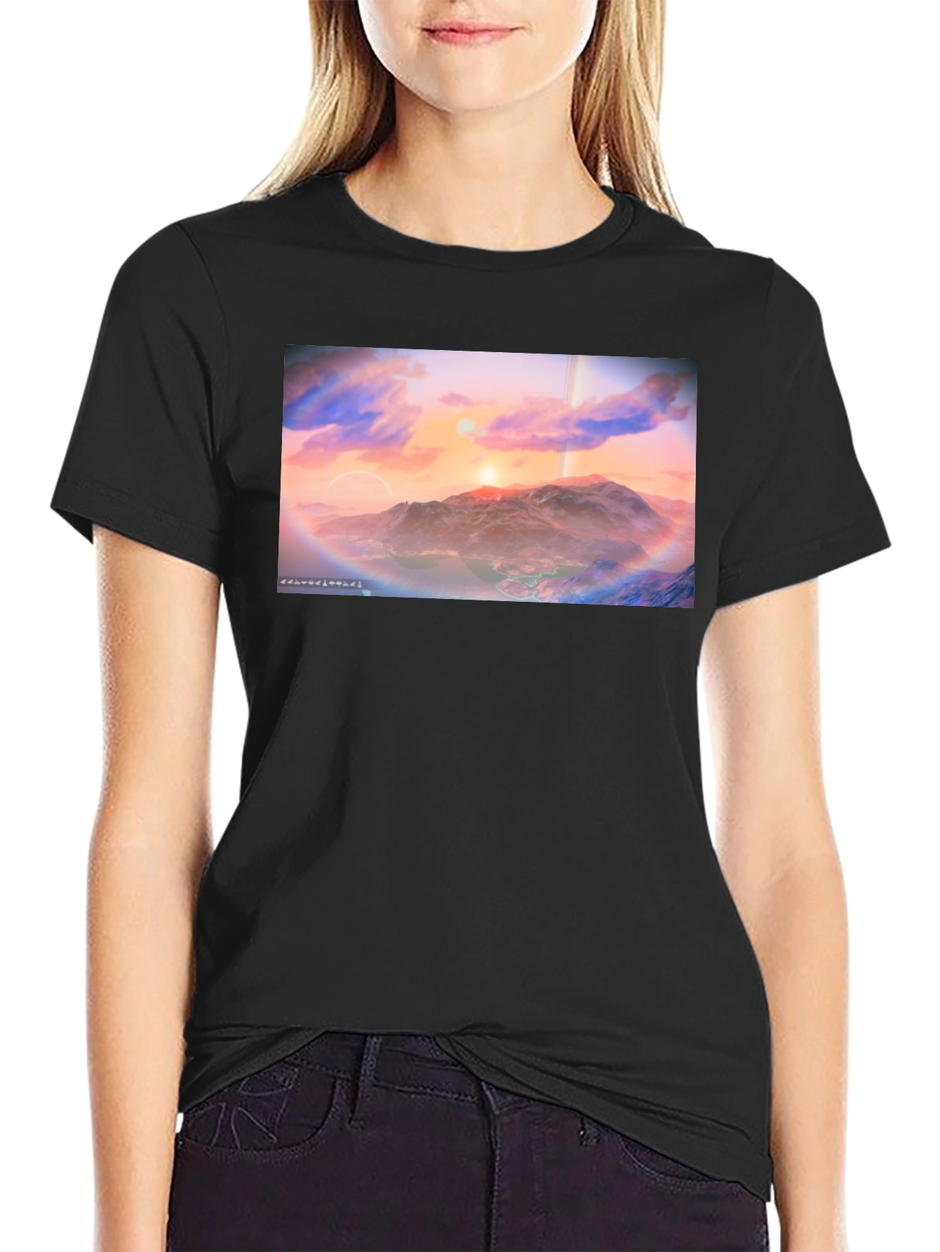 Sunset Planetscape Black T-Shirt