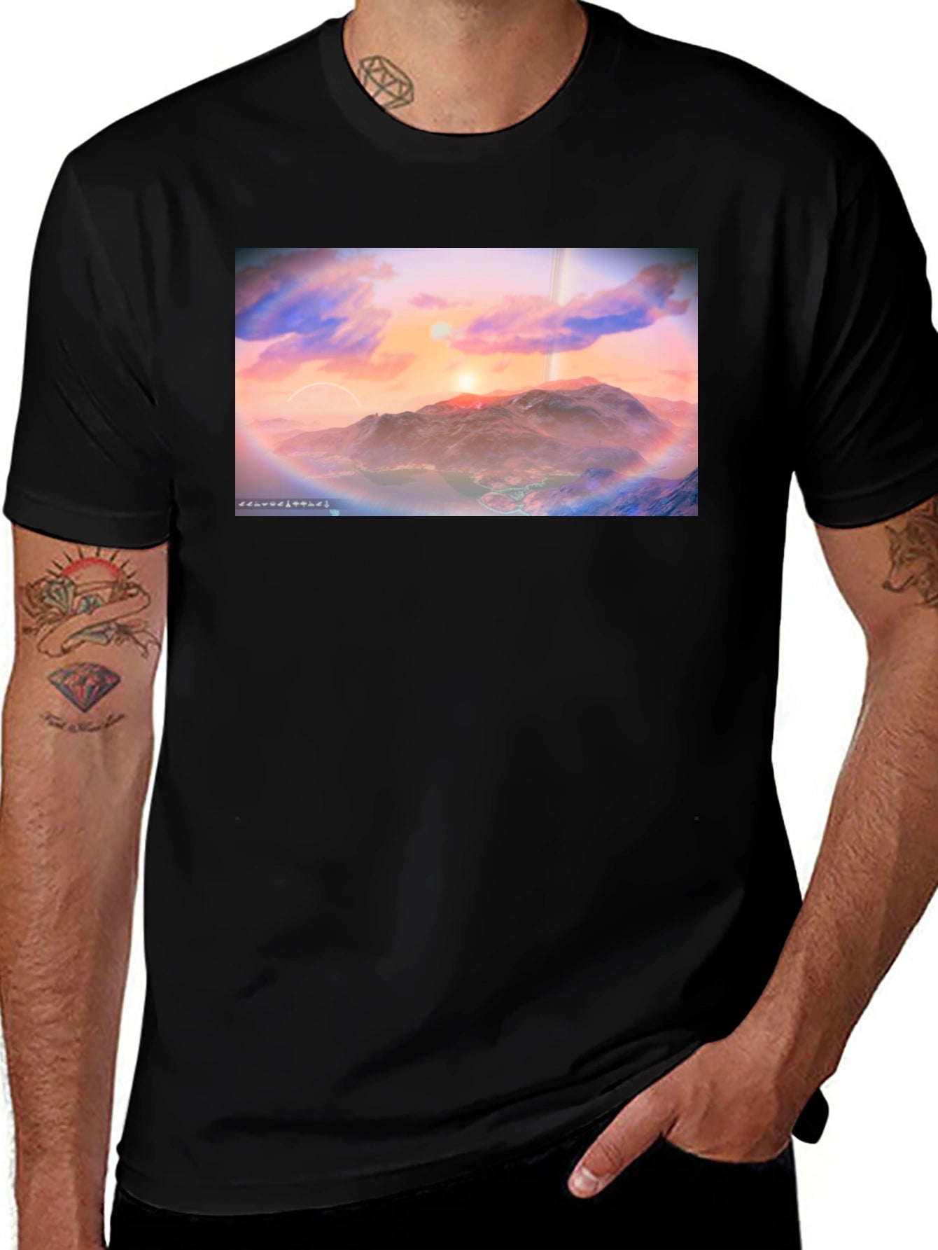 Sunset Planetscape Black T-Shirt