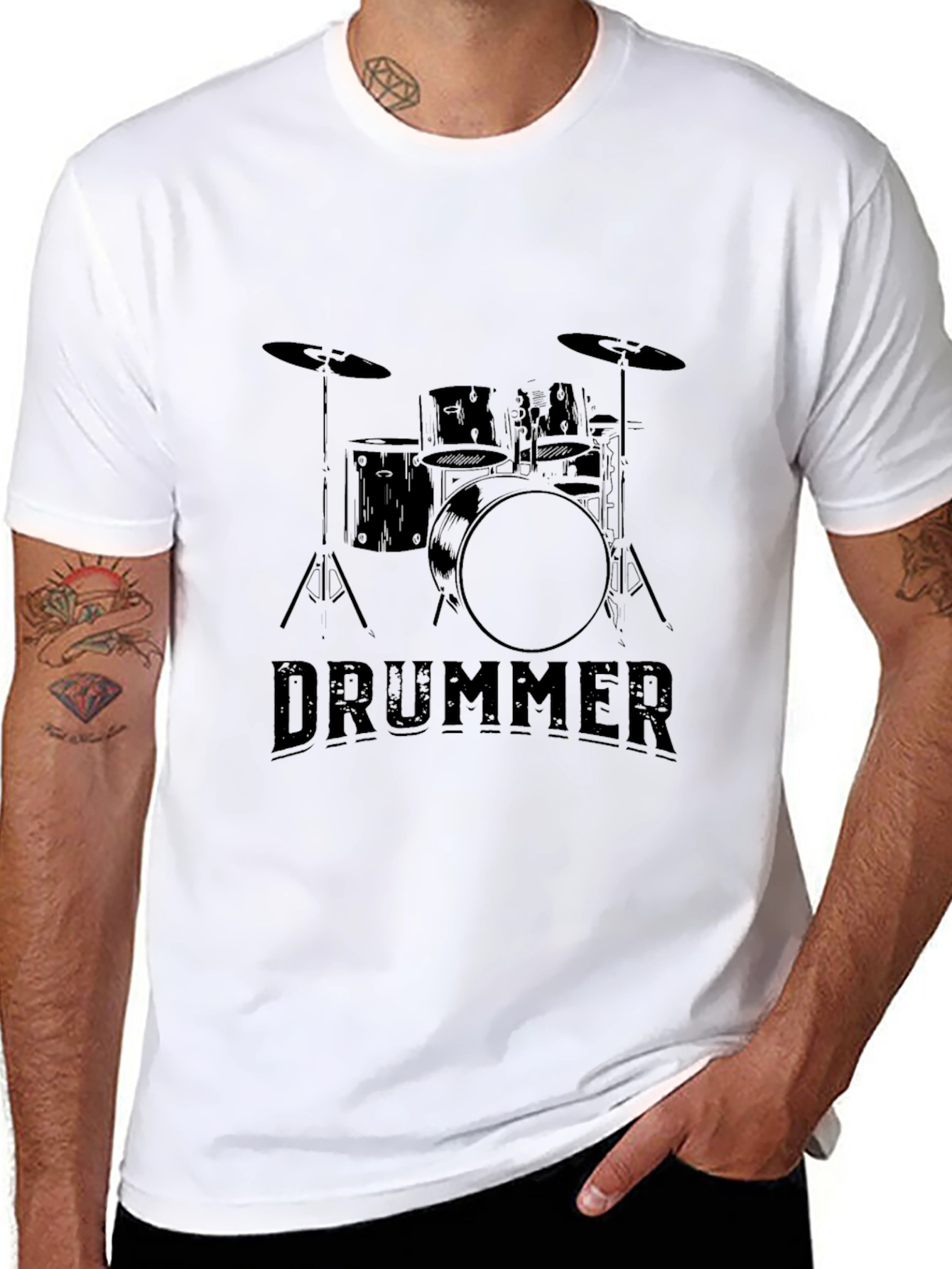 Drummer T-Shirt - Black Drum Kit Design Tee