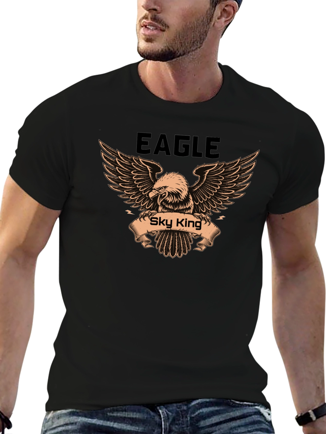 Eagle Sky King Graphic Print Mens Black T-Shirt