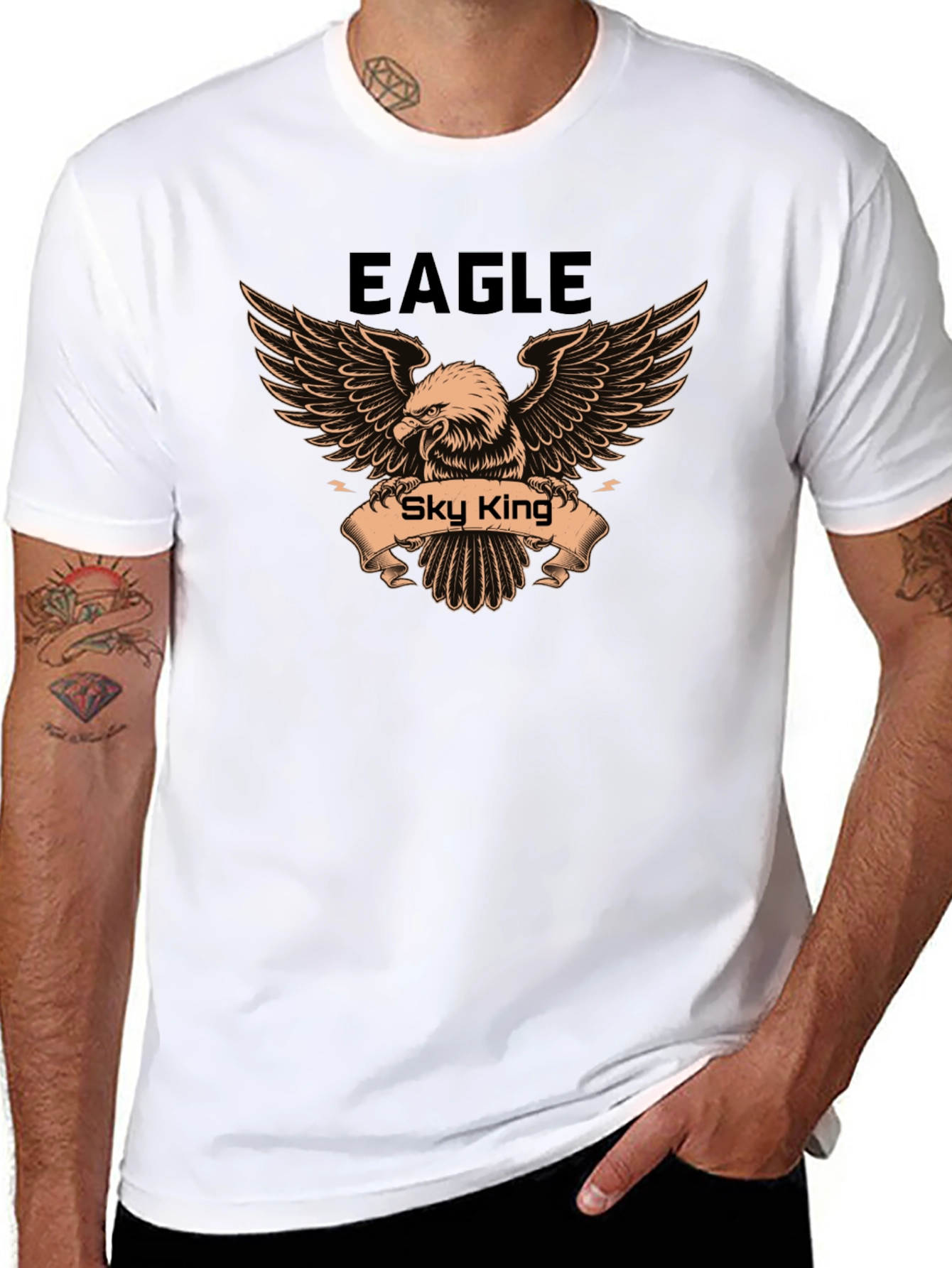 Eagle Sky King Graphic Print Mens Black T-Shirt