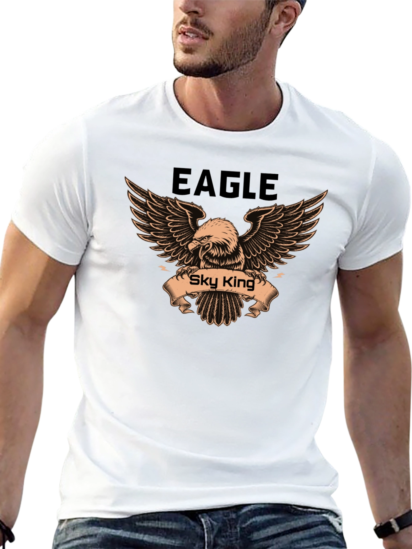 Eagle Sky King Graphic Print Mens Black T-Shirt