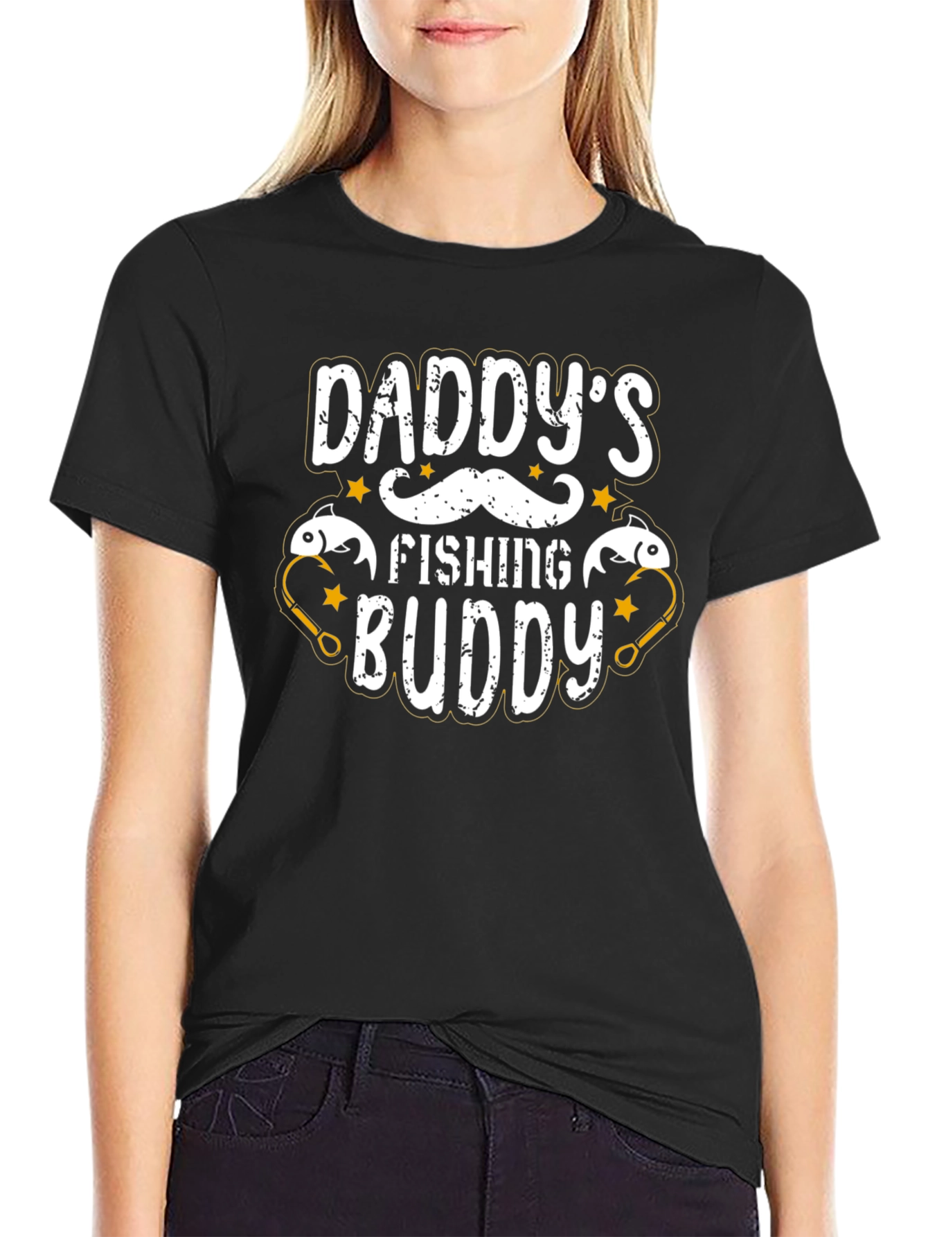 Daddys Fishing Buddy Black Graphic T-Shirt